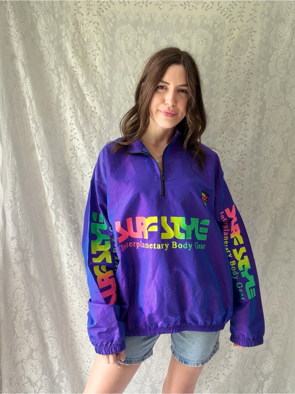 Vintage 90s Surf Style Interplanetary Body Gear Windbreaker Half Zip Jacket USA - Picture 4 of 12